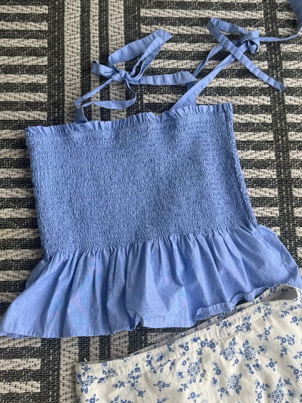 J. Crew Light Blue Smocked Tie-Shoulder Camisole